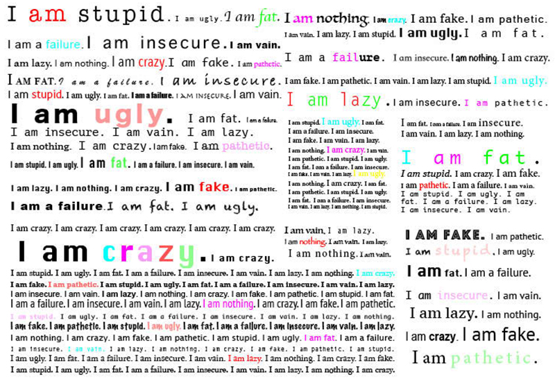 i am negative affirmations in different colors and fonts 