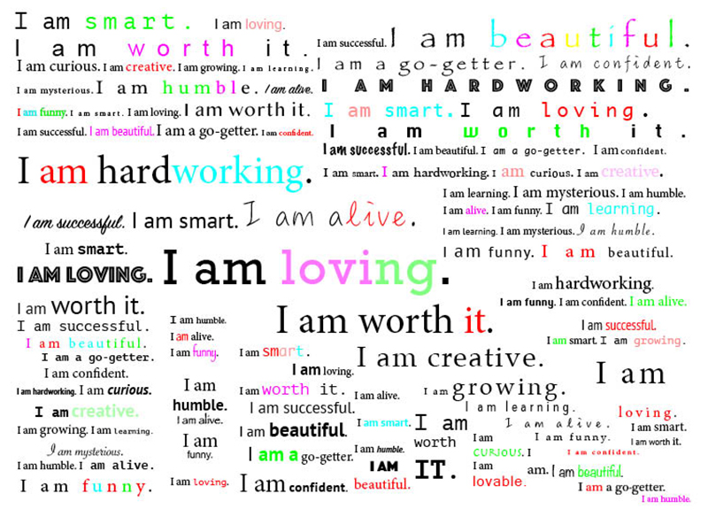 i am positive affirmations in different colors and fonts